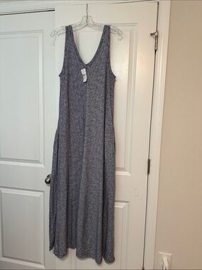 v neck cotton maxi dress Women's Maxi Summer V Neck Cotton Dress Blue and White